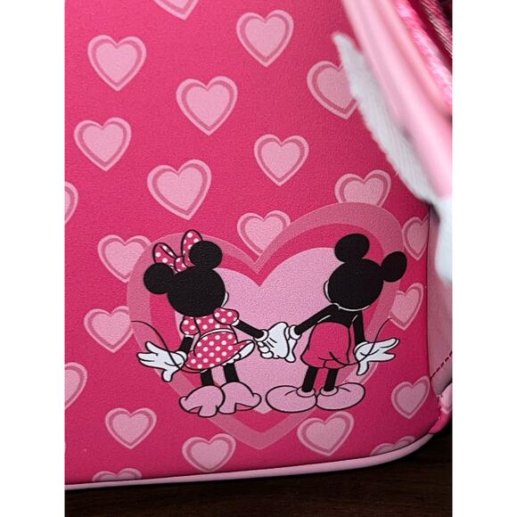 Loungefly Disney Mickey & Minnie Mouse Heart Ears Mini Backpack Wallet Set - Picture 5 of 10